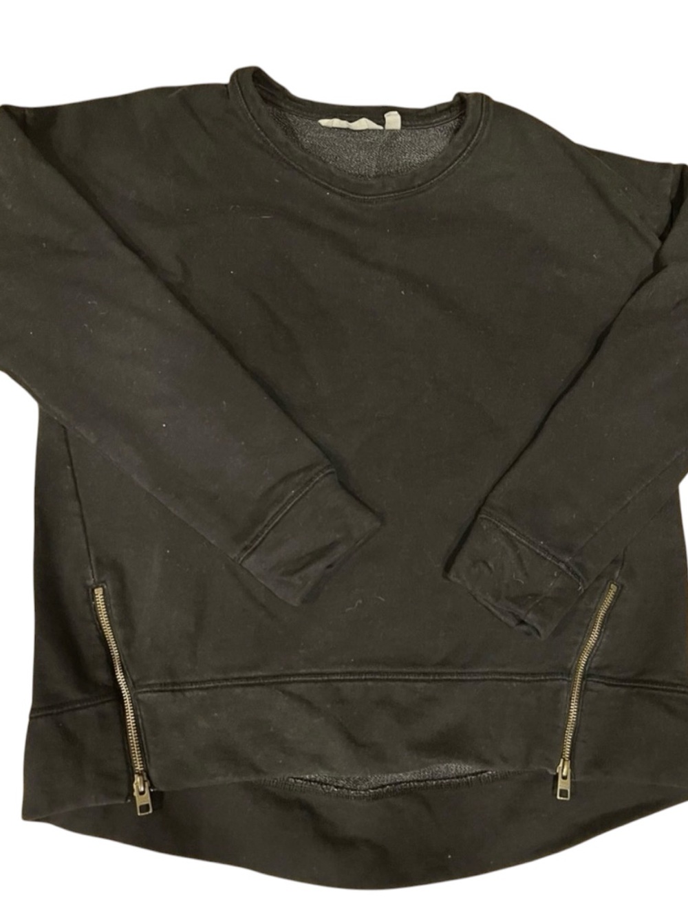 Athleta Pullover Sweatshirt Black Oversized Crewneck Side Zippers M